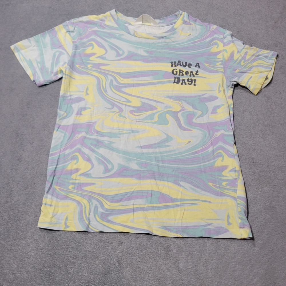 H&M T-Shirt Kids Multicolor Have A Great Day Marble Swirl Retro Graphic Tee Y2K